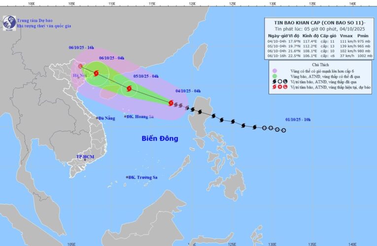 Bão số 11 (bão Matmo) mạnh cấp 11, tối mai Quảng Ninh – Ninh Bình gió mạnh