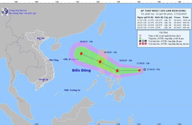 Áp thấp nhiệt đới đang di chuyển nhanh về phía Biển Đông, khả năng mạnh lên trong những ngày tới