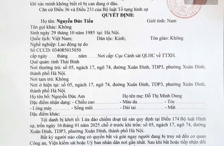 CÔNG AN TỈNH QUẢNG NINH TRUY NÃ ĐẶC BIỆT ĐỐI TƯỢNG LỪA ĐẢO CHIẾM ĐOẠT TÀI SẢN