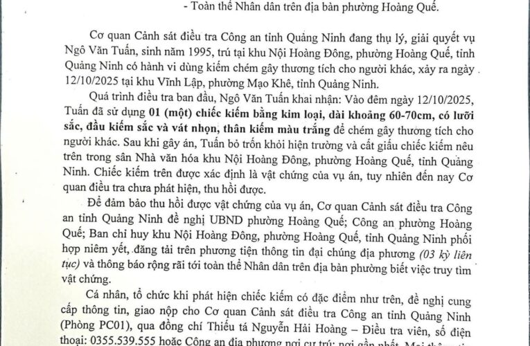 Công an tỉnh Quảng Ninh truy tìm vật chứng trong vụ án dùng kiếm gây thương tích